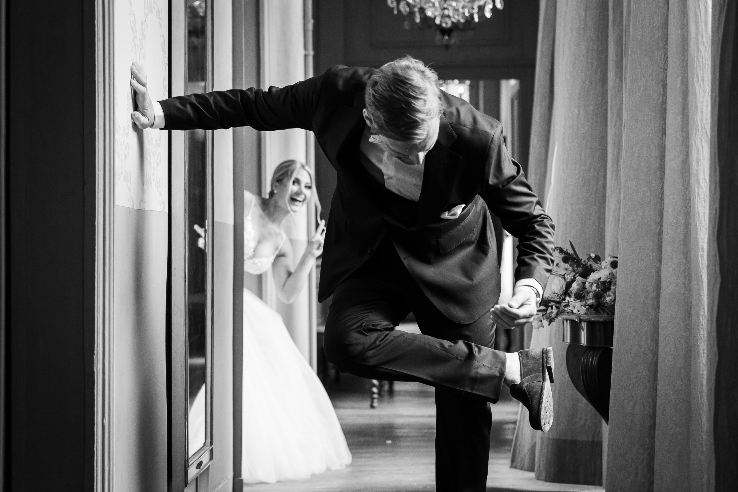 photos noir et blanc insolite lors d'un mariage à Epernay